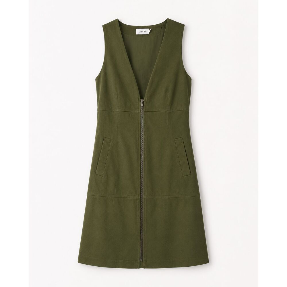Line + Dot Olive Green Zip Front Utility Vest Dress